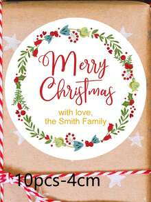 10/20/50/100pcs Customized Round Christmas Stickers, Customizable Letter Text Stickers, Elegant Holiday Gift Packaging Labels, Suitable For Holiday Party Gift Labels, Holiday Gift Packaging Stickers, Wedding Souvenir Labels Stickers, Cookie Packaging Bag Stickers, Holiday Calendars - Multicolor - View 10
