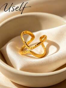 Uself 2pcs/1pc Waterproof 18K Gold Zirconia Stainless Steel Rings, Suitable For Women, Luxurious Elegant Statement Ring, Engagement Jewelry, Anti-Oxidation Jewelry, Gift For Her - Multicolor - View 7