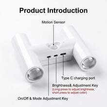 New White Wall-Mounted Motion Sensor Light, LED Dual-Head Up & Down 4-Light Ambient Lamp, USB Rechargeable, Multi-Color Adjustable Brightness, Suitable For Bedroom, Living Room, Hallway And Closet Indoor Decoration - H-type - View 5