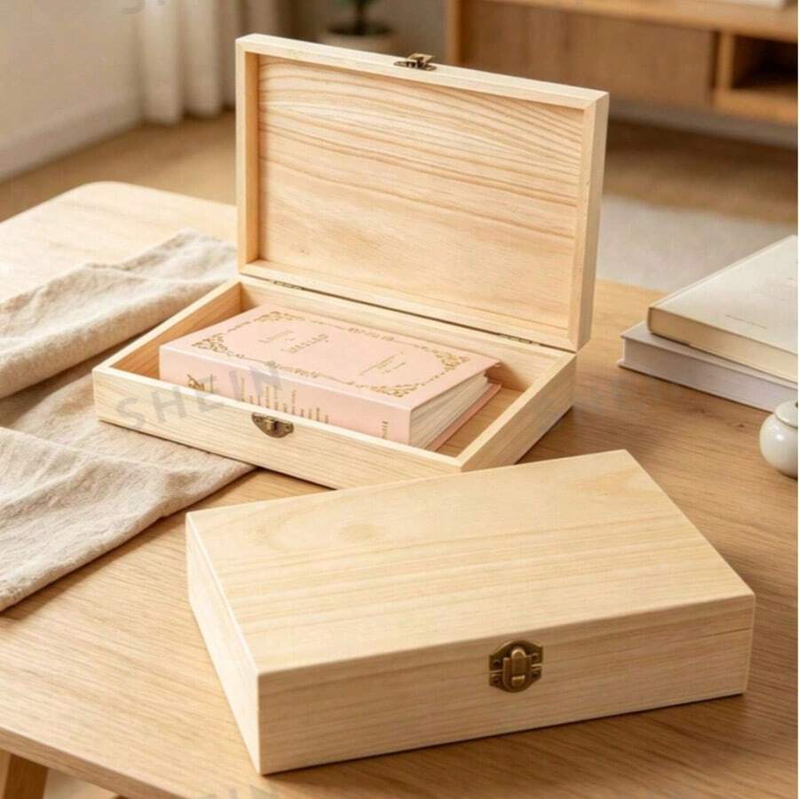 DIY Handmade Wooden Jewelry Box With Lid, Desktop Decorative Jewelry Storage Box, Hinged Lid Storage Box, Minimalist Jewelry Treasure Box Gift Box, Keepsake Storage Box, Handmade, Used For Collecting Jewelry, Gifts And Home Decor - Multicolor - View 1