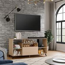 Mueble para TV 60", Centro de Entretenimiento Ibiza, Diseño Moderno, Amplios Espacios, 1 Puerta, Varios estantes, Resistente, Elaborado en melamina Texturizada, Fácil Armado, Color - Caqui - Ver 6