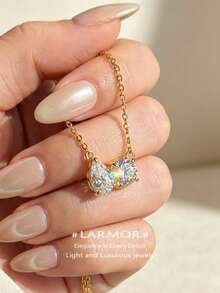 1pc Minimalist Oval Necklace, Classic Elegant Women's Necklace, Refined Daily Wear, Date, New Year, Valentine's Day Gift - Teardrop Round Diamond Necklace - View 1