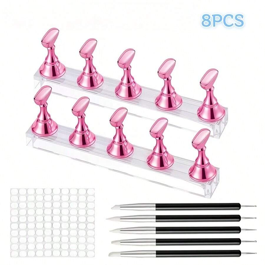 8pcs For Nail Practice Holders Set, Reusable For Nail Tip Stands, Manicure Tool For Nail Training, Display And Press-On For Nail Creation - Multicolor - View 1