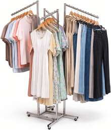 Rack Cromado de 4 Brazos Inclinados para Exhibir Ropa - Estructura Metálica Ajustable y Resistente - 1 - Ver 2