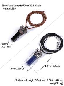 1pc Men's Natural Stone Sheep Head Necklace Reiki Rectangle Pendant Healing Fluorite Amethyst Tiger Eye Obsidian Crystal Necklaces H956 - Necklace - View 7