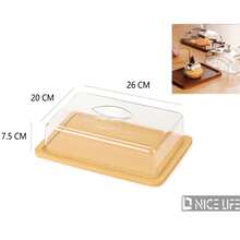Bamboo Base + Transparent Dust Cover: Butter Dish / Cake Stand – Dust-Proof Display Tray For Afternoon Tea Snacks And Bread - View 9