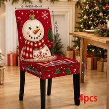 1/2/4/6/8/150pcs Christmas Snowman Print Elastic Chair Covers, Removable, Washable, Easy To Clean, Suitable For All Seasons, Holiday Home Decor, Fits Dining Room, Living Room And Kitchen - Multicolor - View 15
