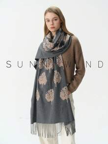 1pc Women's Embroidered Tree Of Life Plant Element Versatile Casual Elegant Scarf For Autumn/Winter Daily Wear - Dark Grey - View 8