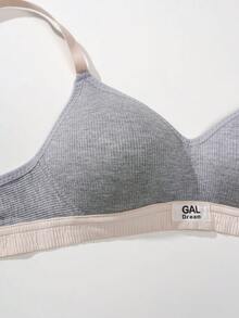 2pcs/Set Girls Wireless Bra, Knitted Jacquard Contrast Trim, Adjustable Spaghetti Strap, Back Hook Closure, Removable Pads, Comfortable Student Daily Bra - Multicolor - View 4
