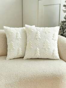 LCUHPCL 1pc/2pcs Christmas Style Cream White 3D Embroidered Christmas Tree Pillow Case, Home Decor For Living Room, Bedroom, Party, Sofa And More - Beige - View 15