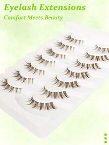 7 Pairs Brown False Eyelashes, Segmented Cat Eye Tail Extension Lashes, Natural Invisible Transparent Stem Cartoon Short Wet Look Lashes - Brown - View 5