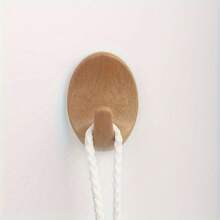 6pcs Wood-Grain Plastic Oval Hooks With Self-Adhesive Backing, No Need To Drill Holes For Kitchen And Bedroom, Adhesive Hooks, Utility Hooks - Camel - View 5