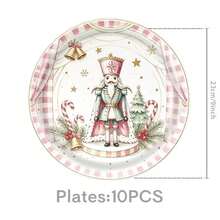 50Pcs Pink Nutcracker Christmas Disposable Tableware Set, 7in & 9in Nutcracker Ballet Dancer Paper Plates, 9oz Paper Cups And Paper Napkins, Pink Gingham Winter Holiday Pattern, Christmas Nutcracker Theme Party Supplies For Holiday Table Decor - Multicolor - View 7