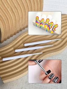 3PCS Nail Art Liner Brush Set, Gradient Color, Marble Pattern, Spotted Color, Multiple High-End Luxury Styles Nail Painting Brush Set - Multicolor - View 2