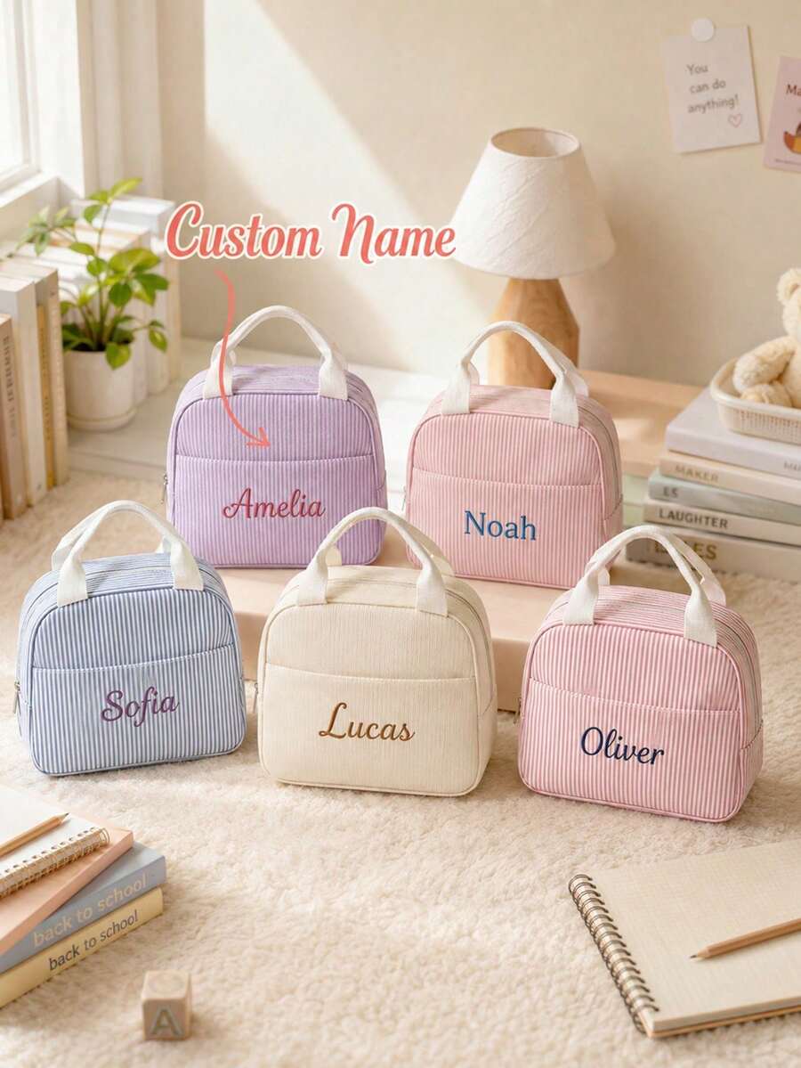 Tas Bekal/Kotak Bekal Terisolasi yang Dipersonalisasi, Kotak Bekal Corduroy Kustom (Dapat Diukir), Tas Bekal, Hadiah Kembali ke Sekolah, Perlengkapan Sekolah dan Kerja - MultiWarna - View 1