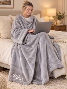 1PC Custom Embroidered Wearable Throw Blanket, Personalized Custom Name Blanket With Built-In Sleeve Design For Full Body Coverage, Decorative Blanket For Sofa And Bed, Ideal Holiday Gift For Family Members - Multicolor - View 8