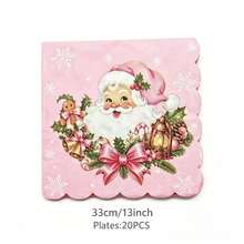 50Pcs Pink Christmas Disposable Paper Tableware Kit, Santa Claus Gingerbread Man Xmas Tree Printed Paper Plates Cups Napkins, Pink Christmas Holiday Party Table Decorations - Multicolor - View 11