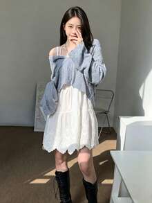 多功能镂空蕾丝吊带背心，宽松轻薄女士打底衫，春夏白色优雅款 - 白色 - 查看 4