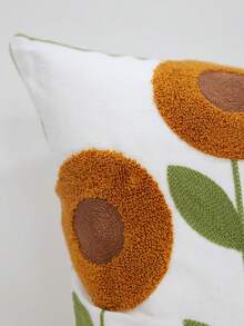 1pc Nordic Style Sunflower Embroidered Pillow Case, Creamy Bedroom Sofa Decorative Cushion, Living Room Sofa Atmosphere Decor Bed Headboard, Zipper Closure, Machine Washable, Pillow Insert Not Included - Multicolor - View 2