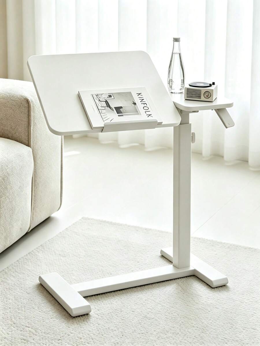 Height Adjustable Tiltable Overbed Table, Flipable And Movable Desk,Dual AB Panel Sofa Side Laptop Desk,Coffee Table,Multi-Purpose Bedside Work Table, Stable T-Base Bedside Reading Work Table For Bedroom Living Room, 3 Colors Available