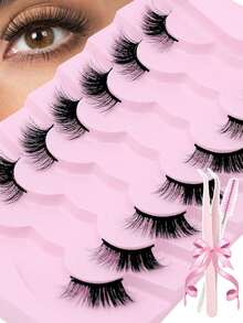 7 Pairs Fluffy Lightweight Soft Half Lash False Eyelashes, Includes Lash Brush And Tweezers Set, 3D Faux Mink Natural Look, Reusable, Suitable For Daily Makeup, Strip Lashes, Lash Clusters, Half Lash Set - Multicolor - View 4
