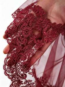 A Burgundy Lace Wedding Veil With A Comb, Vintage And Elegant, Face-Covering, Wedding Accessory, Suitable For Middle Eastern Weddings And Halloween - Multicolor - View 5