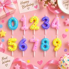 HIBIRTH 1pc Creative Candy Color Star Print Number Candle Cake Decoration Supplies Number 0-9 Birthday Party Celebration Wish Candle Plug-In - View 3