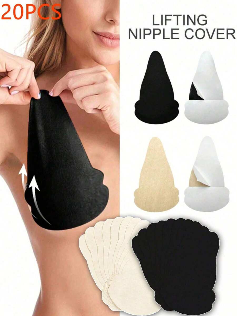 20pcs Women Black Disposable Nipple Covers, Non-Woven Fabric Self-Adhesive Breast Pads, Invisible Anti-Nipple Protrusion Pads, Suitable For Strapless/Bandeau Outfits - Multicolor - View 1