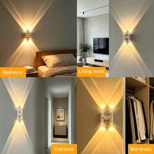 New White Wall-Mounted Motion Sensor Light, LED Dual-Head Up & Down 4-Light Ambient Lamp, USB Rechargeable, Multi-Color Adjustable Brightness, Suitable For Bedroom, Living Room, Hallway And Closet Indoor Decoration - H-type - View 10