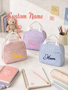 Tas Bekal/Kotak Bekal Terisolasi yang Dipersonalisasi, Kotak Bekal Corduroy Kustom (Dapat Diukir), Tas Bekal, Hadiah Kembali ke Sekolah, Perlengkapan Sekolah dan Kerja - MultiWarna - View 2
