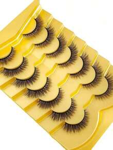 New 7 Pairs/Set Short 3D Faux Mink False Eyelashes, Russian DD Curl, Handmade, Natural Fluffy & Dense, Full Strip False Eyelashes, Wholesale, Eye Makeup False Eyelashes, Eyelashes, False Eyelashes, False Eyelashes - Black - View 7