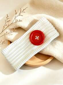 DUOJIAOYAN 1pc Autumn/Winter New Solid Color Round Button Striped Knit Wide Headband, Suitable For Daily Wear, Gentle Style, Warm & Elastic Hair Band For Women - Multicolor - View 17