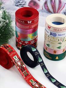 1/5Pcs Christmas Ribbon Satin Ribbon Set, Suitable For Gift Wrapping, DIY Crafts, Christmas Tree Decoration, Bouquet, Holiday, Birthday Party Decoration - View 5