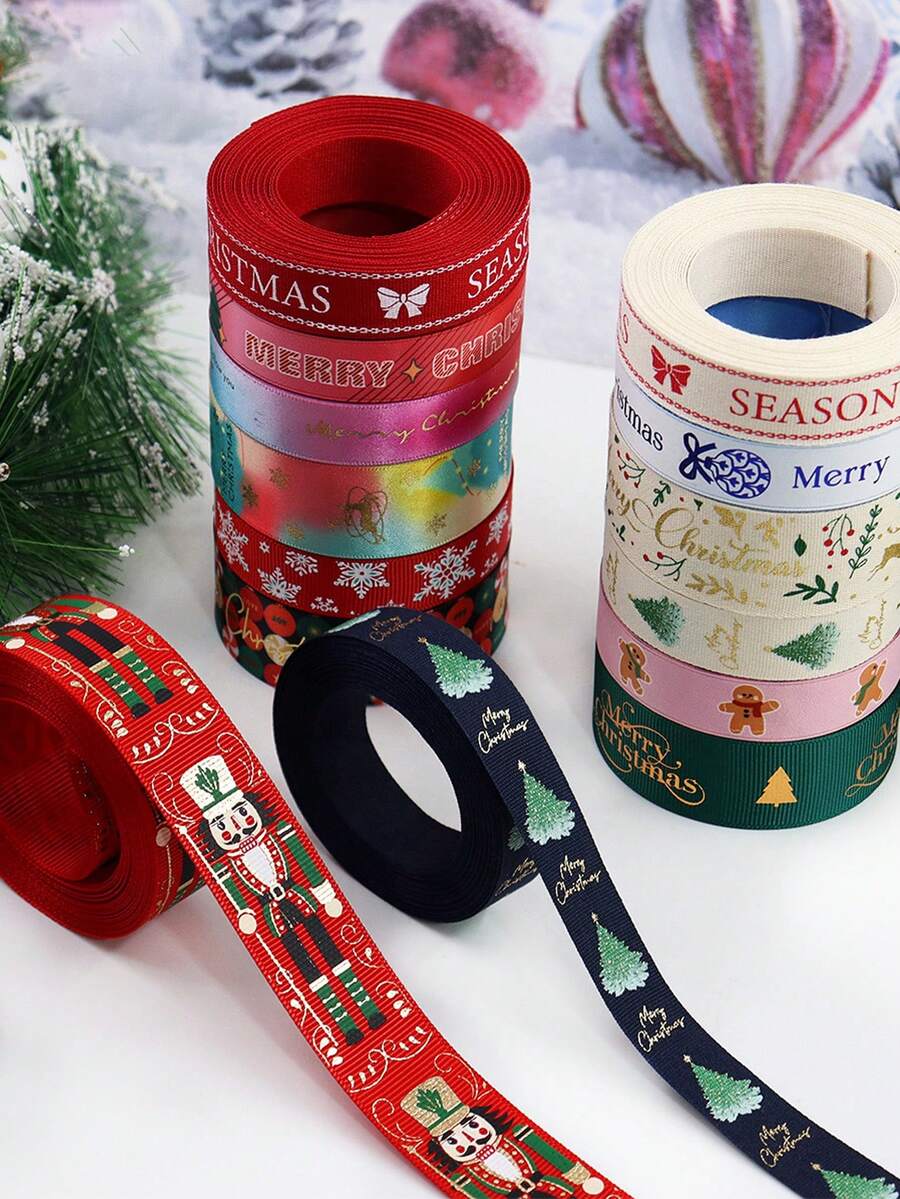 1/5Pcs Christmas Ribbon Satin Ribbon Set, Suitable For Gift Wrapping, DIY Crafts, Christmas Tree Decoration, Bouquet, Holiday, Birthday Party Decoration - View 1
