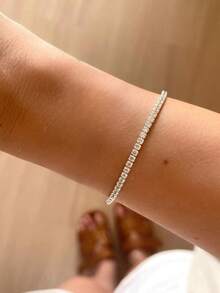 1pc Women's Bracelet Minimalist Layered Style BlingBling Shiny Copper Inlaid Zirconia Tennis Bracelet Daily Accessory Gift - Silver - View 2