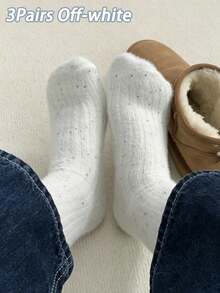 1/3/6 Pairs Solid Color Polka Dot Woolen Fuzzy Women Socks, Long/Mid-Calf Thick Warm Autumn/Winter Ins Style Slouch Socks - Multicolor - View 13