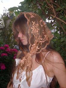 1pc Women's Solid Color Lace Floral Headscarf, Luxury Bohemian Hijab/Shawl, For Daily Wear, Weddings, Churches, Formal Events - Dark Brown - View 2
