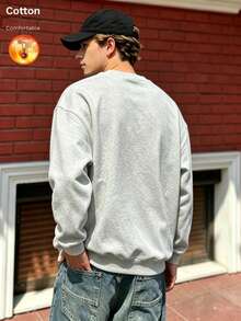 Men's Thermal Lined Crew Neck Loose Fit Sweatshirt, Mandala Pattern Print, Casual Streetwear For Autumn/Winter - Gray - View 3