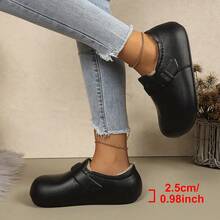 Minimalist Square Buckle Cotton Slippers With Soft Waterproof Lining, Fleece Interior, Non-Slip, Indoor/Outdoor Women's Winter Shoes - Black - View 6