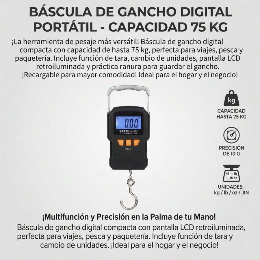 Báscula de Gancho Digital Portátil - Negro - Ver 1