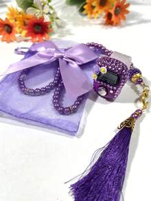 Rhinestone Ring Electronic Counter With Pearl Beads And Tassel Pendant, Portable Prayer Counter Gift With Storage Gauze Bag - Multicolor - View 14