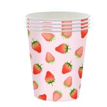 9oz Paper Cups 50pcs Disposable Bathroom Cups Strawberry Fruit Pattern Small Mouth Gargle Cups Toothbrush Rinsing Cups Suitable For Home Bathroom Picnic BBQ Travel Party Ice Cream Party Birthday Baby Shower PliesN - Pink - View 1