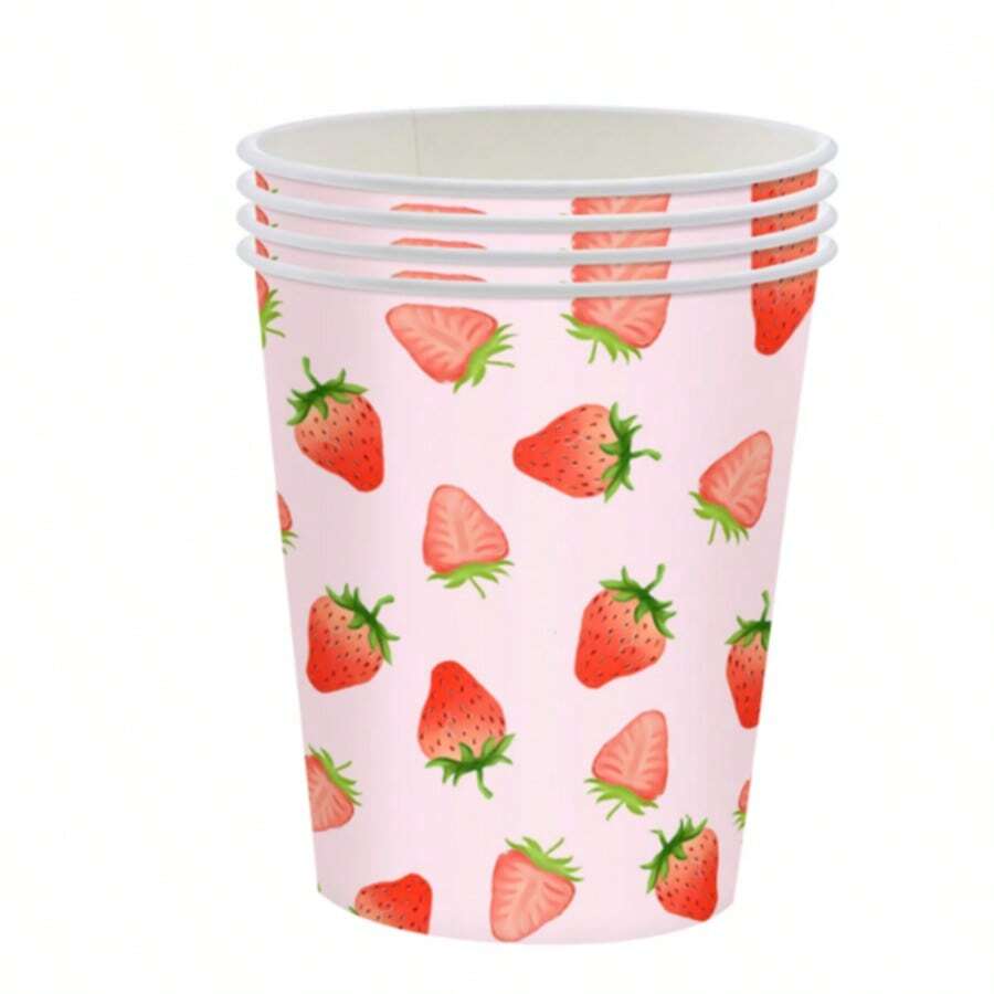 9oz Paper Cups 50pcs Disposable Bathroom Cups Strawberry Fruit Pattern Small Mouth Gargle Cups Toothbrush Rinsing Cups Suitable For Home Bathroom Picnic BBQ Travel Party Ice Cream Party Birthday Baby Shower PliesN - Pink - View 1