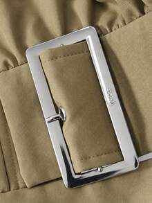 Khaki Belted Cropped Utility Jacket - Khaki - View 8