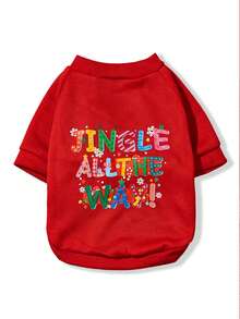 LUCKIE PAL 1件裝聖誕 JINGLE ALL THE WAY 字母印花寵物衛衣，防跳蚤、減少掉毛，保暖透氣，適合小型犬、大型犬與貓，室內外皆可用 - 紅色 - 查看 2