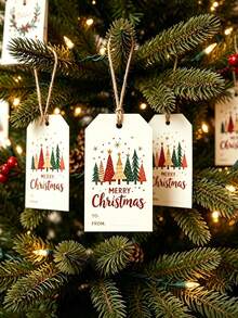 100/50/25pcs Christmas Gift Tags With Jute Rope, Merry Christmas Rope Tags, Classic Christmas Holiday Gift Tags, Christmas Paper Gift Tags, Christmas Tree Gift Tags, Personalized Party Favor Candy Bag Tags, DIY Handmade, Christmas Party - Multicolor - View 4