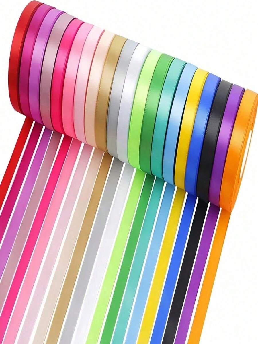 1 Roll 25 Yards 6mm Satin Ribbon, DIY Wedding Christmas Decoration Bow Making Handmade Cards Gift Floral Accessories - Multicolor - View 1