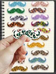 50pcs Colorful Leopard Print Mustache Stickers Decoration Phone Case Refrigerator Planner Notebook Diary Guitar Scrapbook Planner Luggage Helmet Skateboard Laptop Self-Adhesive Decals - Colorful Leopard Print Mustache - View 6