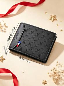 1pc Black Embossed Men's Short Wallet, Durable PU Leather, Multi-Card Slot Card Holder, Slim Business Casual Wallet, Daily Commute, Travel, Birthday Gift, Father's Day Gift - Black - View 2