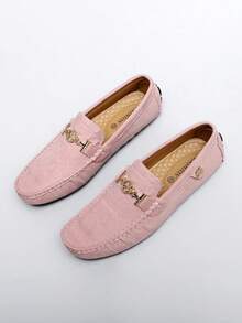 GAISIMA Men's Matte Suede Metal Buckle Loafers, Light Luxury Casual Slip-On Driving Shoes With Perforated Design, Suitable For Daily Business And Dating, Spring/Autumn Style - Pink - View 2